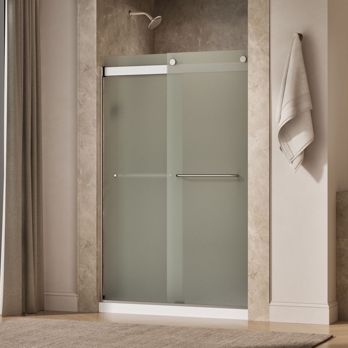Levity® 44-5/8"-47-5/8" W x 74" H bypass shower door with 1/4"-thick Frosted glass