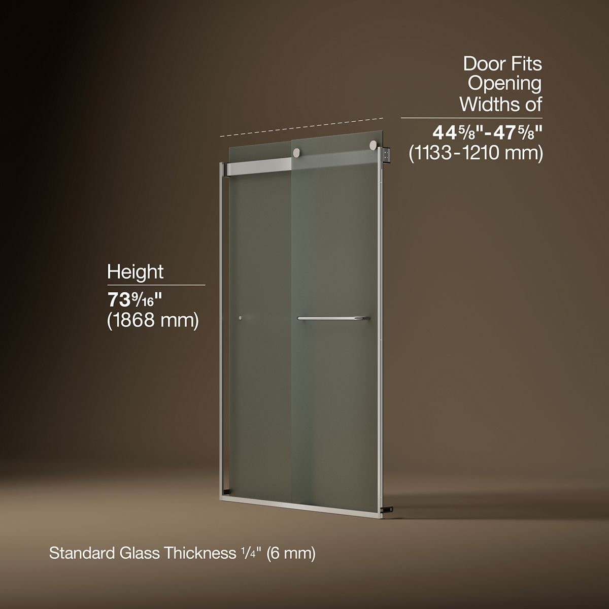 Levity® 44-5/8"-47-5/8" W x 74" H bypass shower door with 1/4"-thick Frosted glass