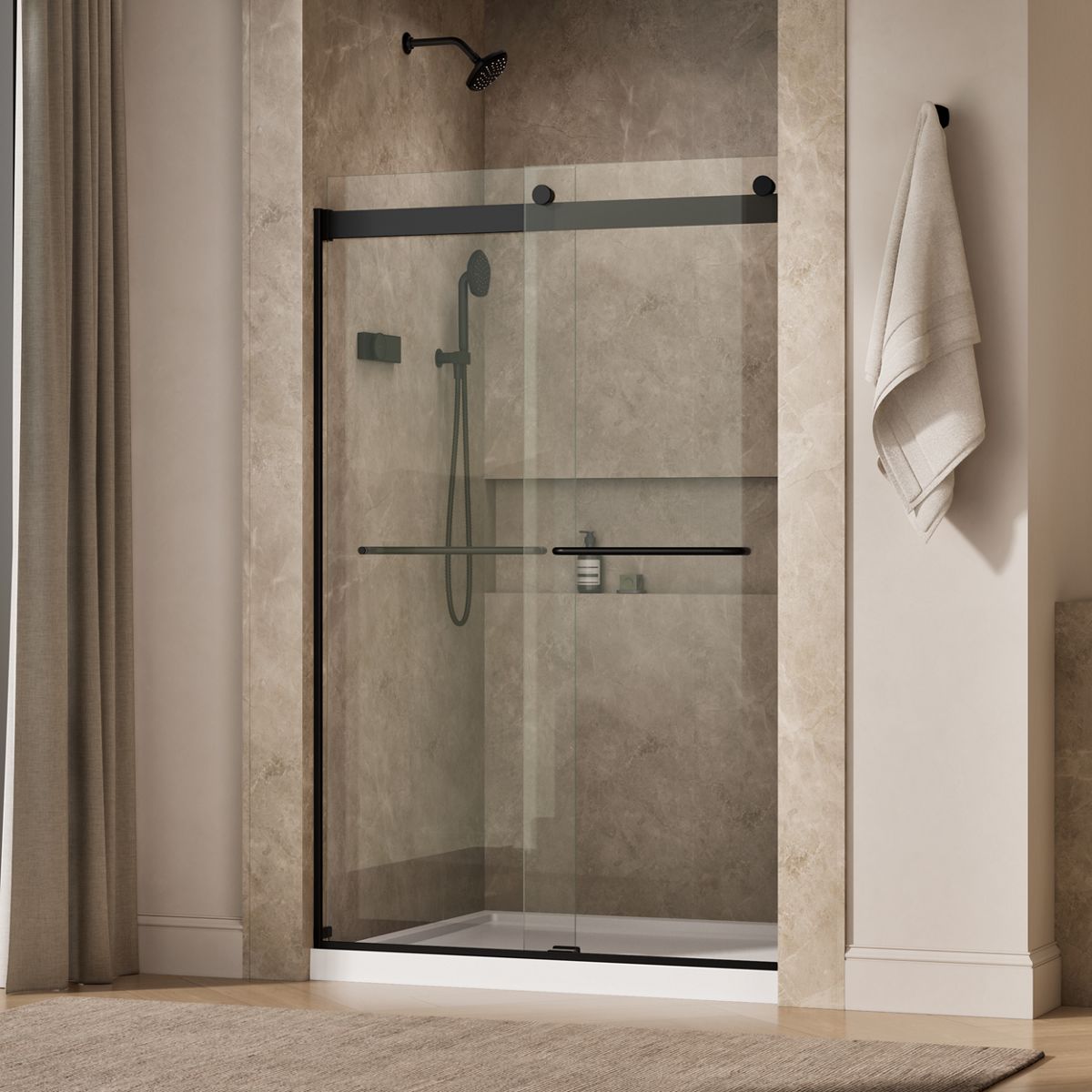 Levity® 44-5/8"-47-5/8" W x 74" H bypass shower door with 1/4"-thick Crystal Clear glass
