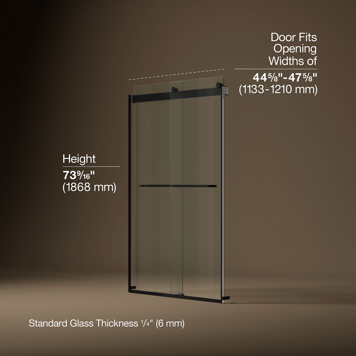 Levity® 44-5/8"-47-5/8" W x 74" H bypass shower door with 1/4"-thick Crystal Clear glass