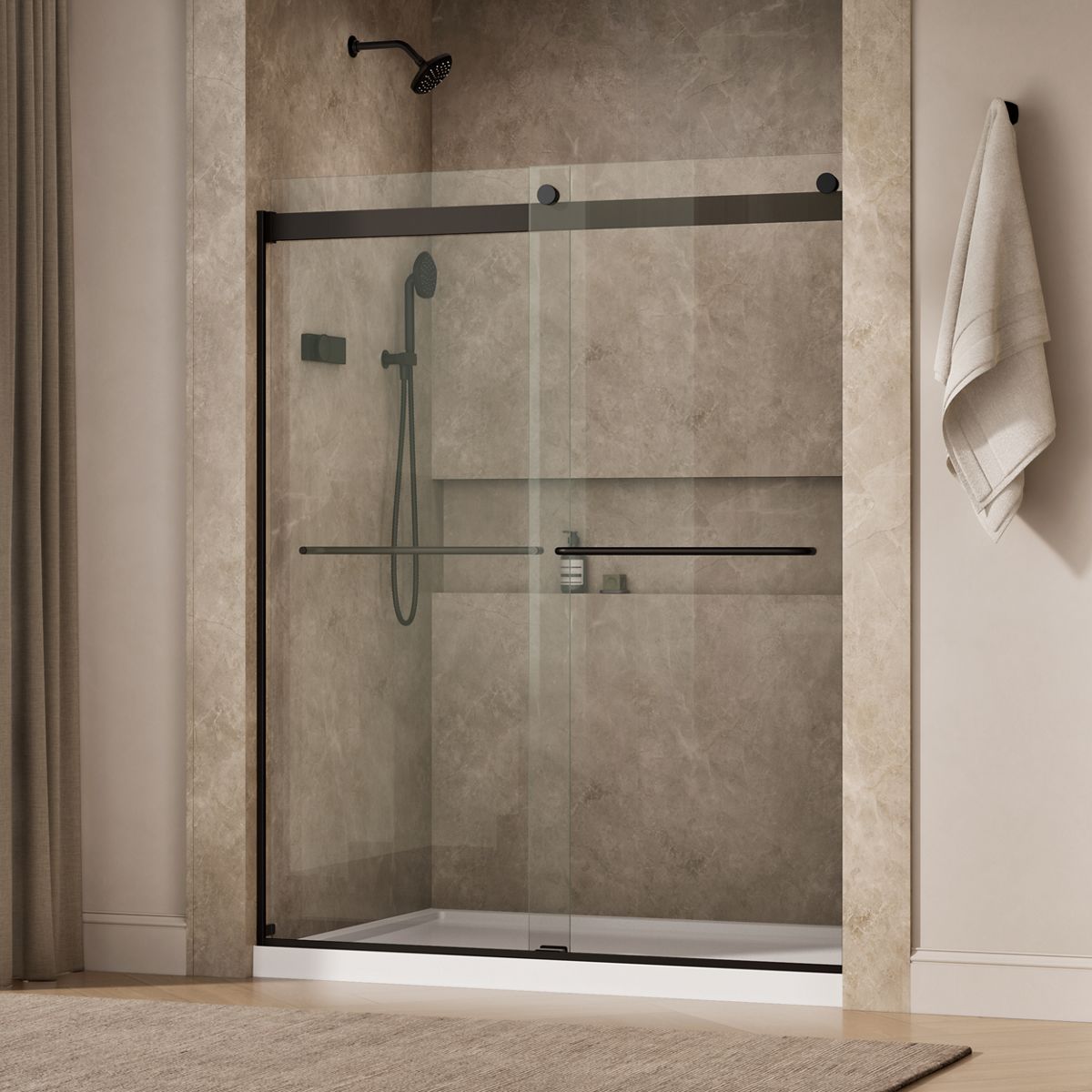 Levity® 56-5/8"-59-5/8" W x 74" H bypass shower door with 1/4"-thick Crystal Clear glass
