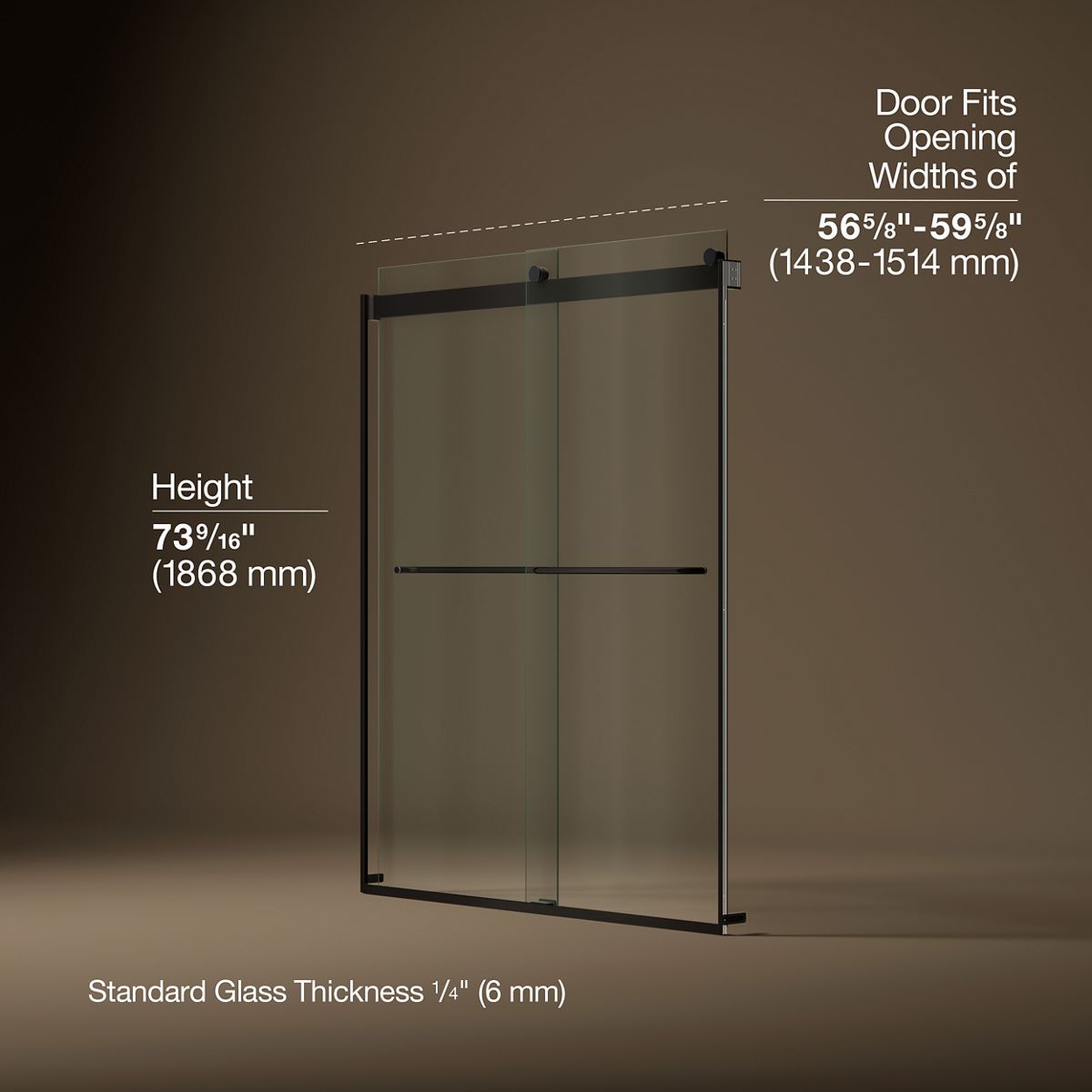 Levity® 56-5/8"-59-5/8" W x 74" H bypass shower door with 1/4"-thick Crystal Clear glass
