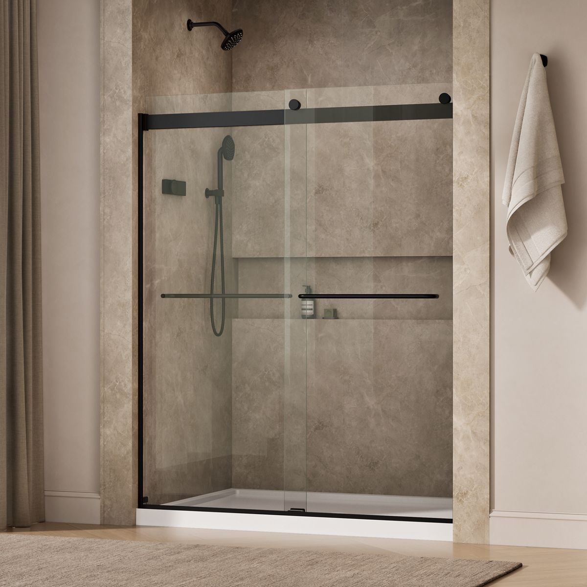 Levity® 56-5/8"-59-5/8" W x 74" H bypass shower door with 1/4"-thick Crystal Clear glass