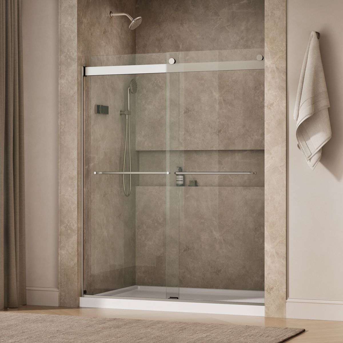 Levity® 56-5/8"-59-5/8" W x 74" H bypass shower door with 1/4"-thick Crystal Clear glass