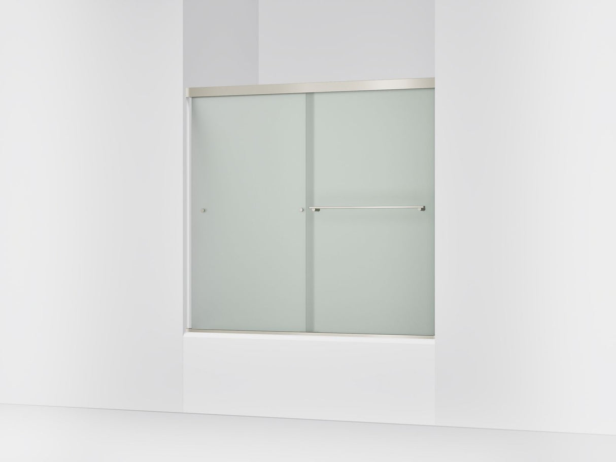 Revel® 55-5/8"-59-5/8" W x 55-1/2" H bypass bath door with 1/4"-thick Frosted glass