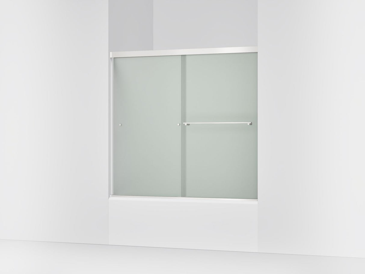 Revel® 55-5/8"-59-5/8" W x 55-1/2" H bypass bath door with 1/4"-thick Frosted glass