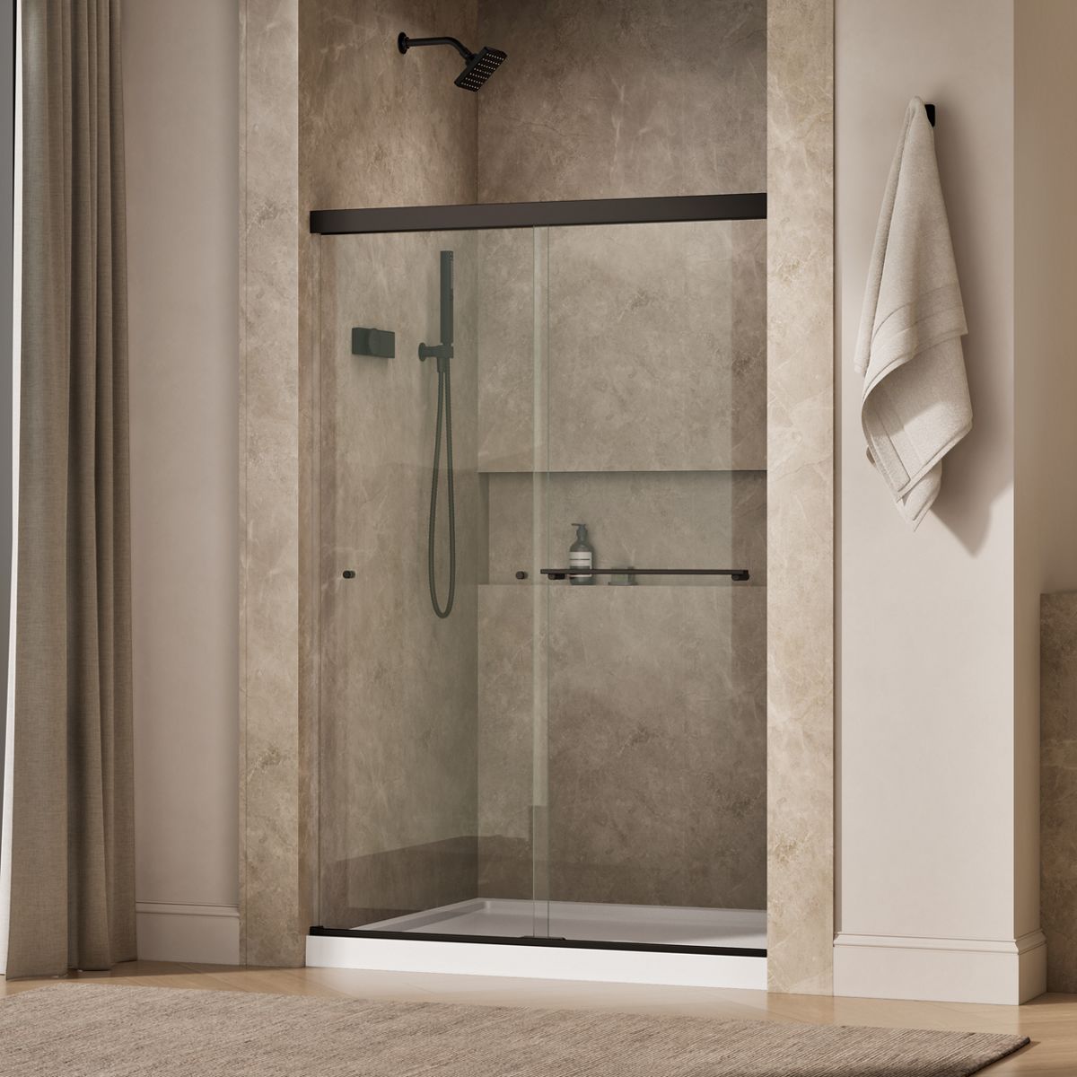 Revel® 44-5/8"-47-5/8" W x 70" H bypass shower door with 5/16"-thick Crystal Clear glass