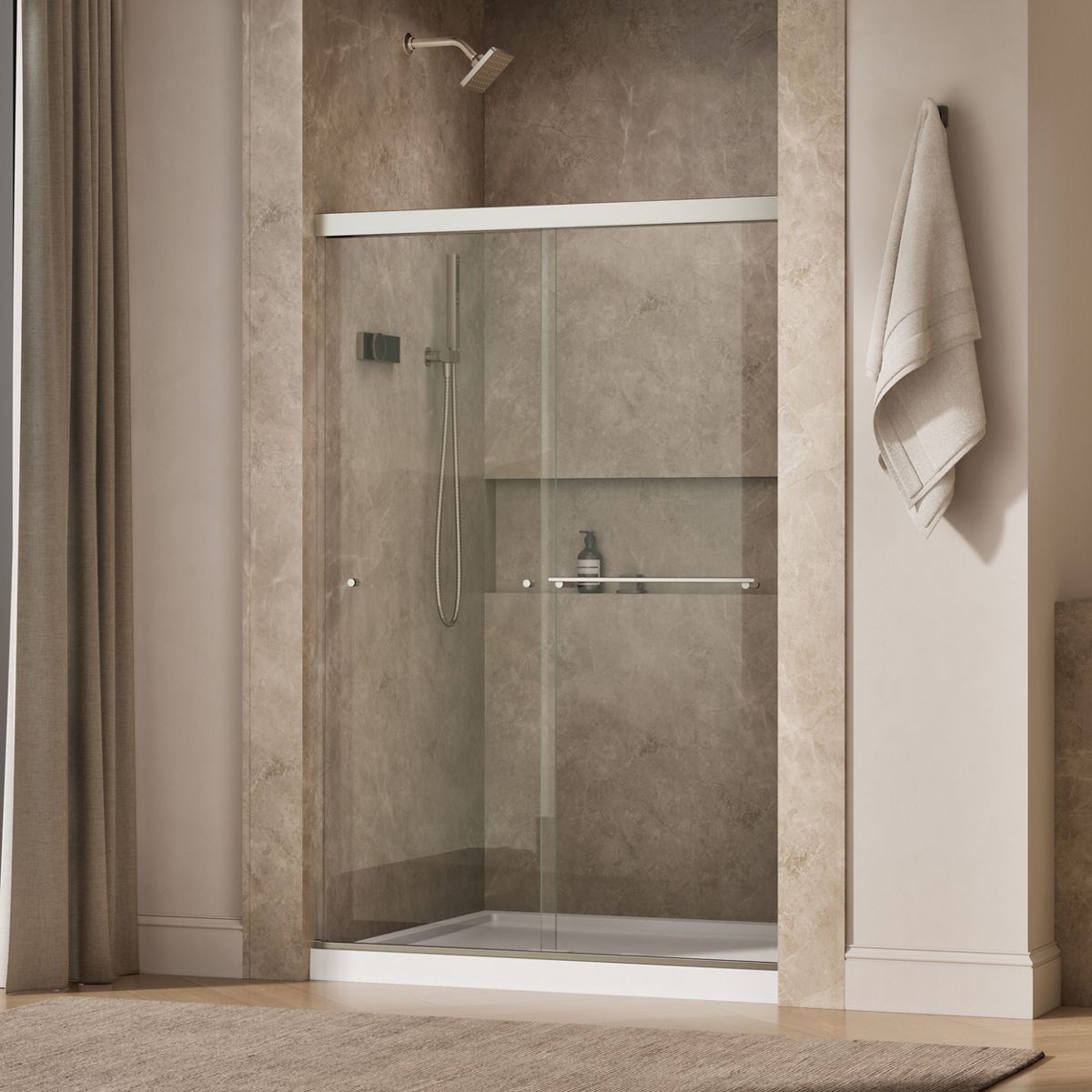 Revel® 44-5/8"-47-5/8" W x 70" H bypass shower door with 5/16"-thick Crystal Clear glass