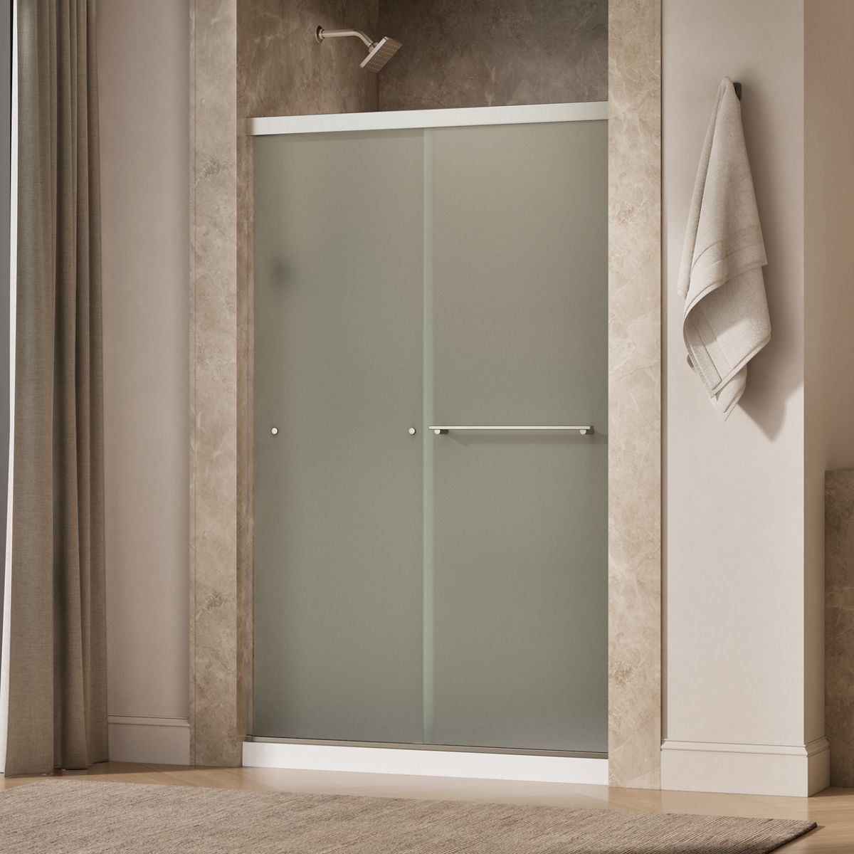 Revel® 44-5/8"-47-5/8" W x 76" H bypass shower door with 5/16"-thick Frosted glass