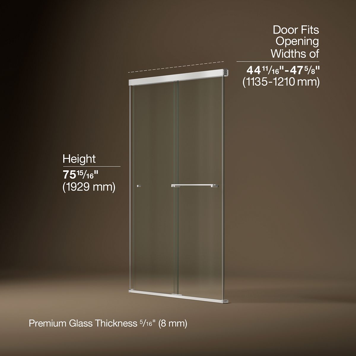 Revel® 44-5/8"-47-5/8" W x 76" H bypass shower door with 5/16"-thick Crystal Clear glass