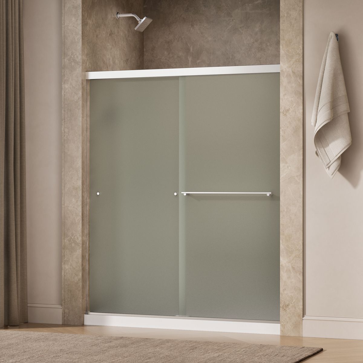 Revel® 55-5/8"-59-5/8" W x 70" H bypass shower door with 1/4"-thick Frosted glass
