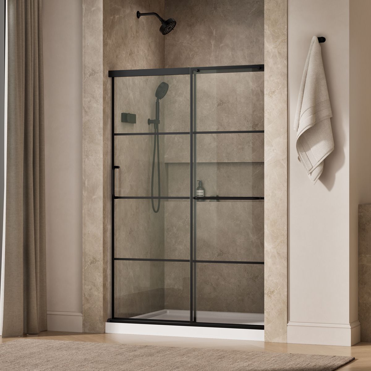 Elate® 44-1/4"-47-5/8" W x 70-1/2" H sliding shower door with 1/4"-thick Crystal Clear glass