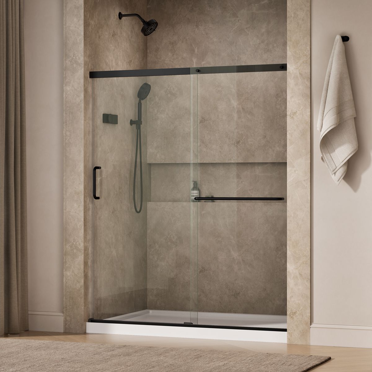 Elate® 56-1/4"-59-5/8" W x 70-1/2" H sliding shower door with 1/4"-thick Crystal Clear glass