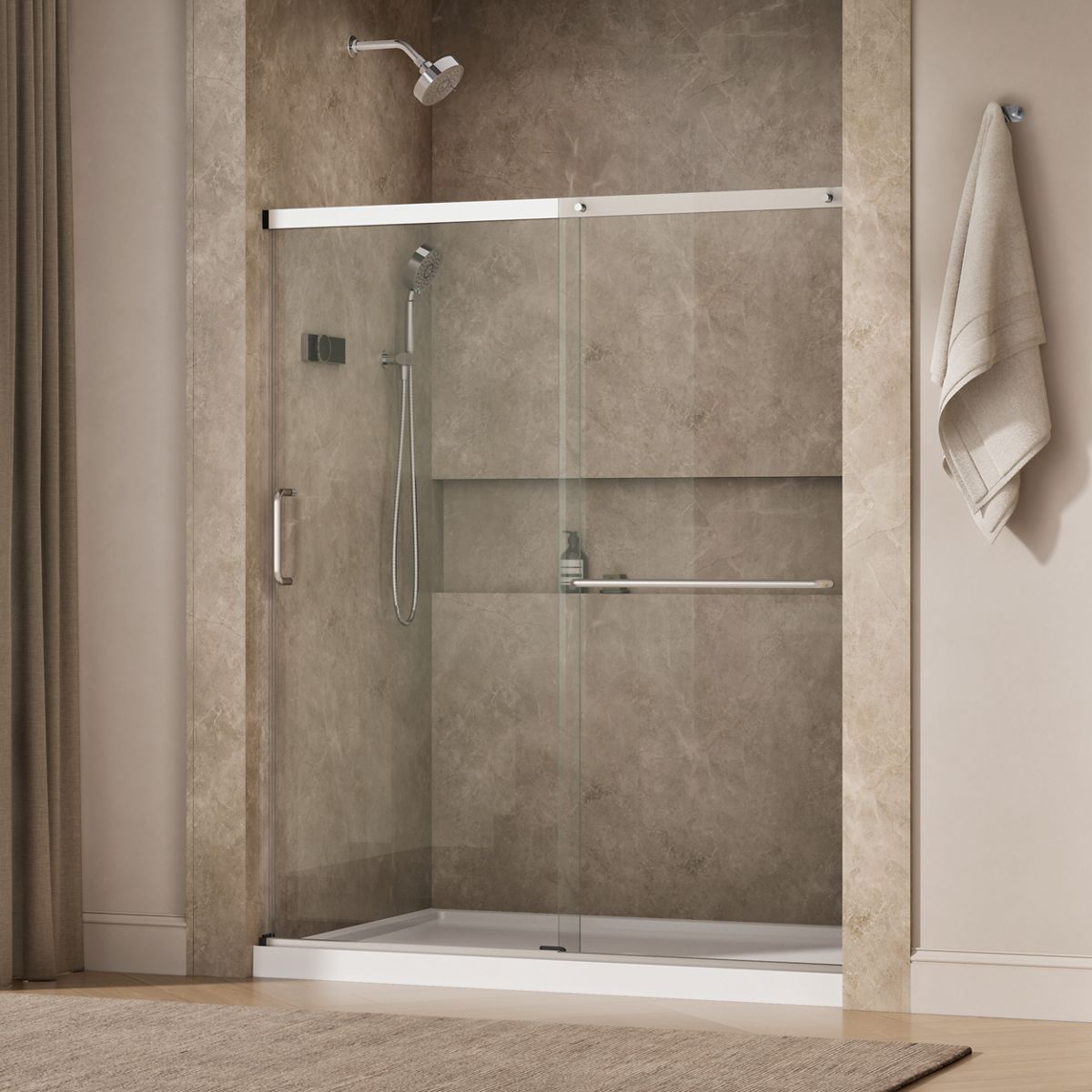 Elate® 56-1/4"-59-5/8" W x 70-1/2" H sliding shower door with 1/4"-thick Crystal Clear glass