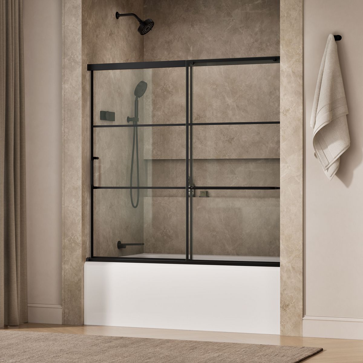 Elate® 56-1/4"-59-5/8" W x 56-3/4" H sliding bath door with 1/4"-thick Crystal Clear glass