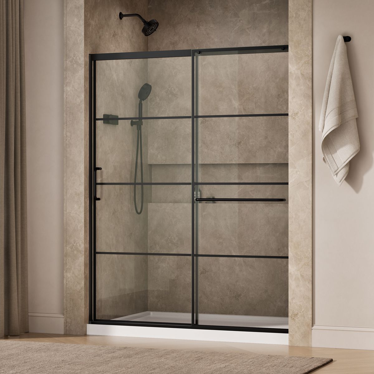 Elate® 62-1/4"-65-5/8" W x 75-1/2" H sliding shower door with 5/16"-thick Crystal Clear glass