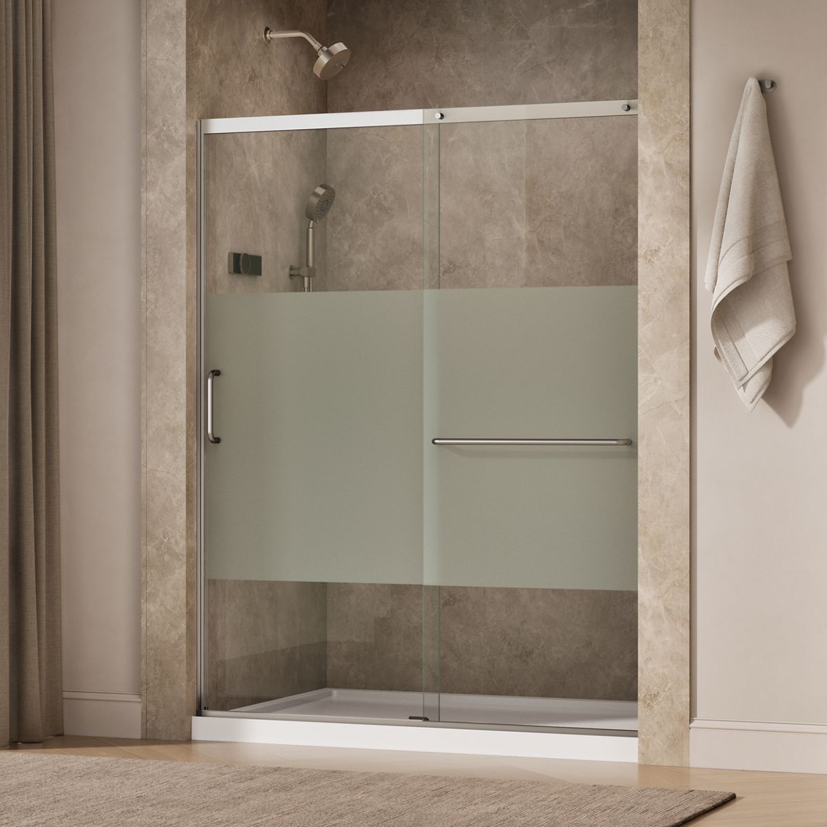 Elate® 62-1/4"-65-5/8" W x 75-1/2" H sliding shower door with 5/16"-thick Crystal Clear glass
