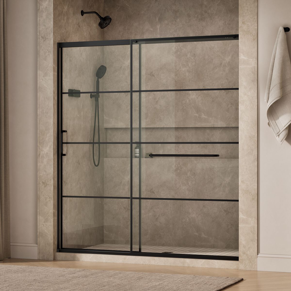 Elate® 68-1/4"-71-5/8" W x 75-1/2" H sliding shower door with 5/16"-thick Crystal Clear glass