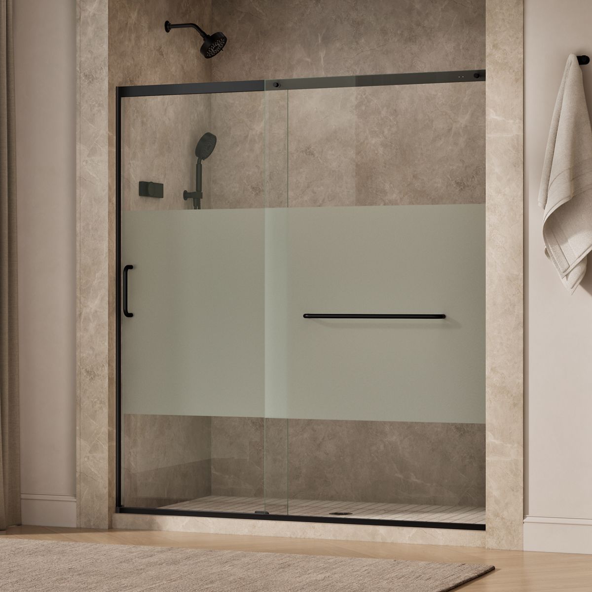 Elate® 68-1/4"-71-5/8" W x 75-1/2" H sliding shower door with 5/16"-thick Crystal Clear glass