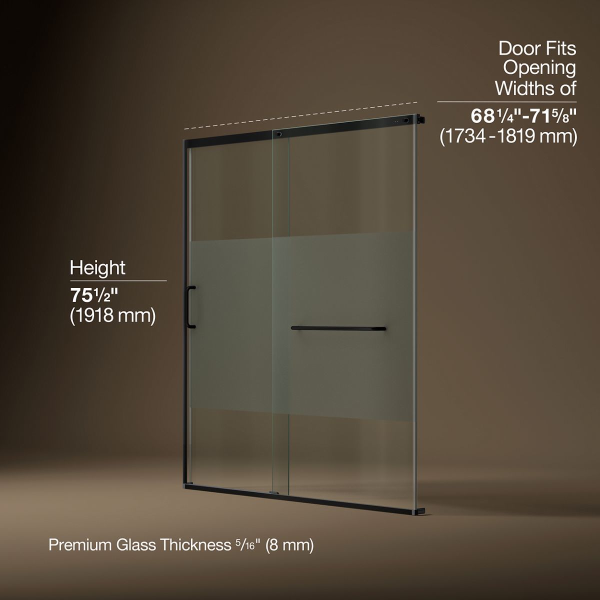 Elate® 68-1/4"-71-5/8" W x 75-1/2" H sliding shower door with 5/16"-thick Crystal Clear glass