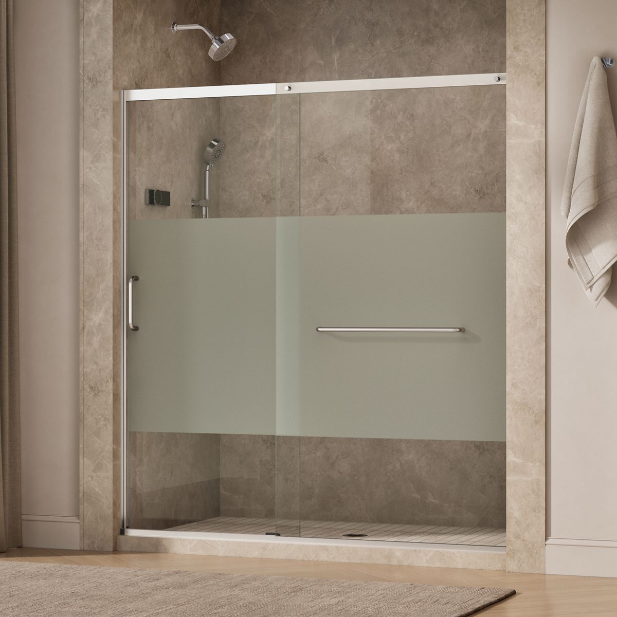 Elate® 68-1/4"-71-5/8" W x 75-1/2" H sliding shower door with 5/16"-thick Crystal Clear glass