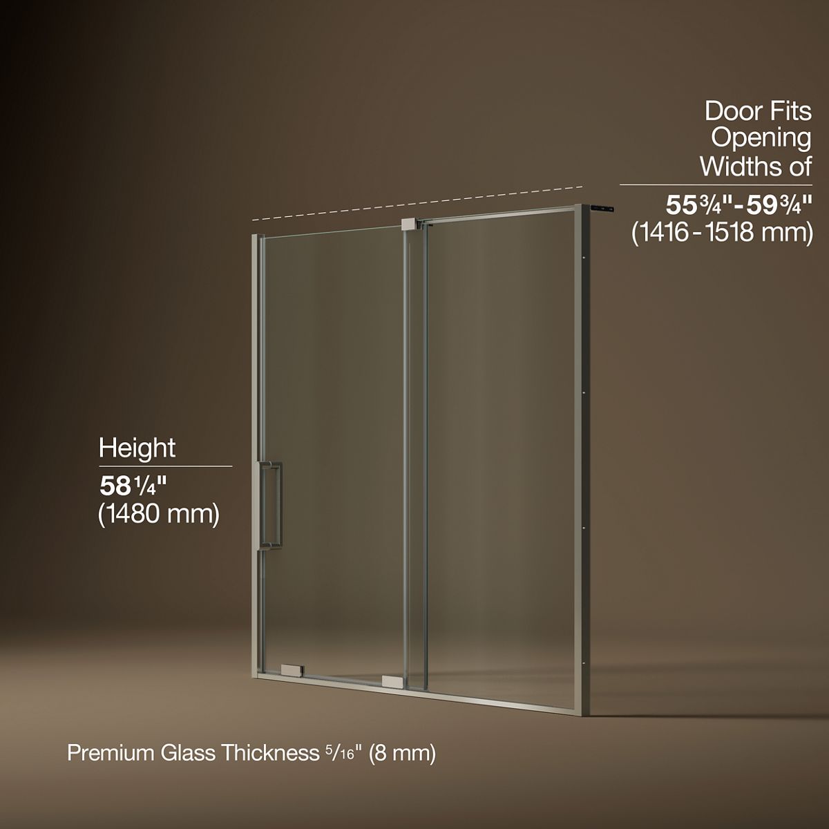 Echelon® 55-3/4"-59-3/4" W x 58-1/4" H bypass bath door with 5/16"-thick Crystal Clear glass