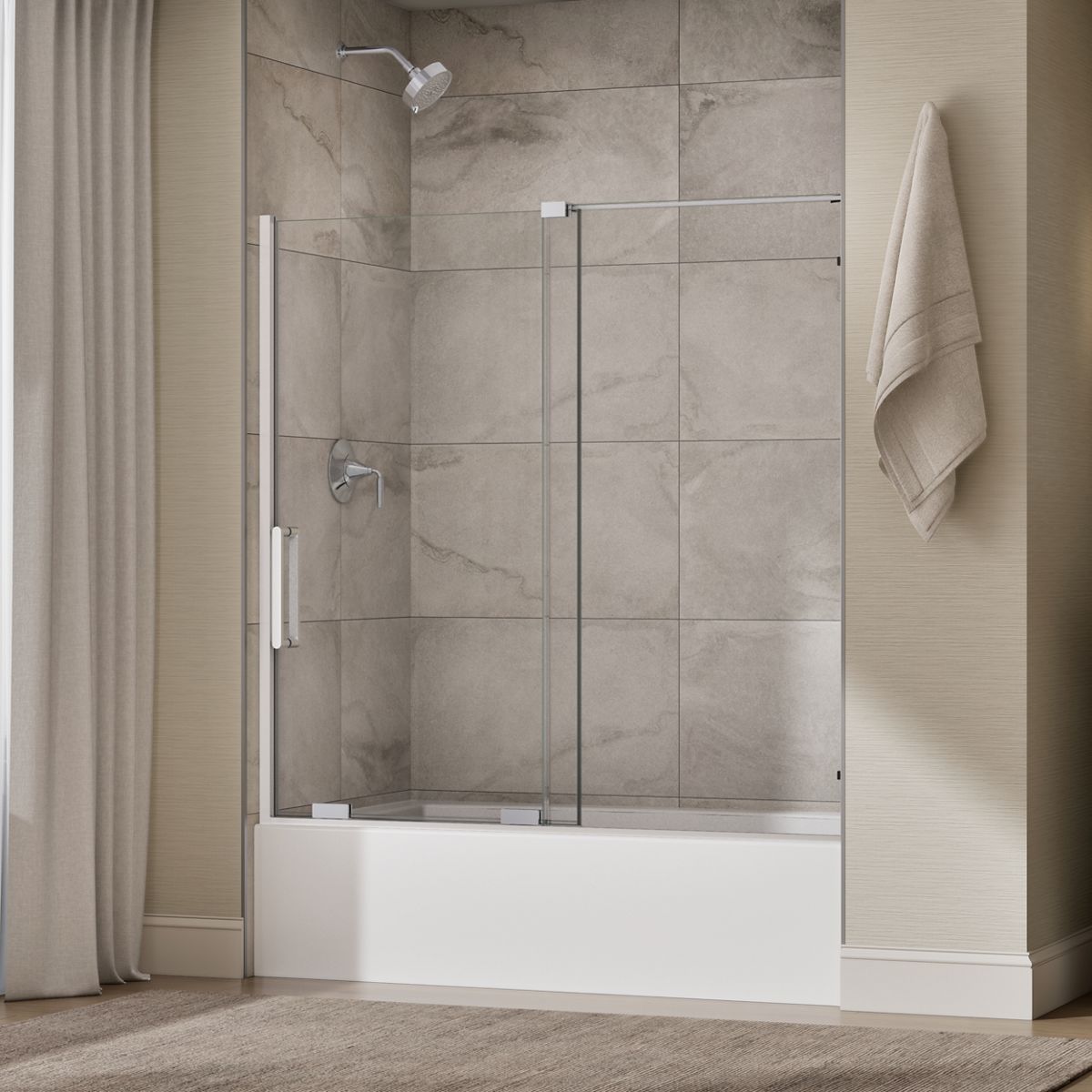 Echelon® 55-3/4"-59-3/4" W x 58-1/4" H bypass bath door with 5/16"-thick Crystal Clear glass