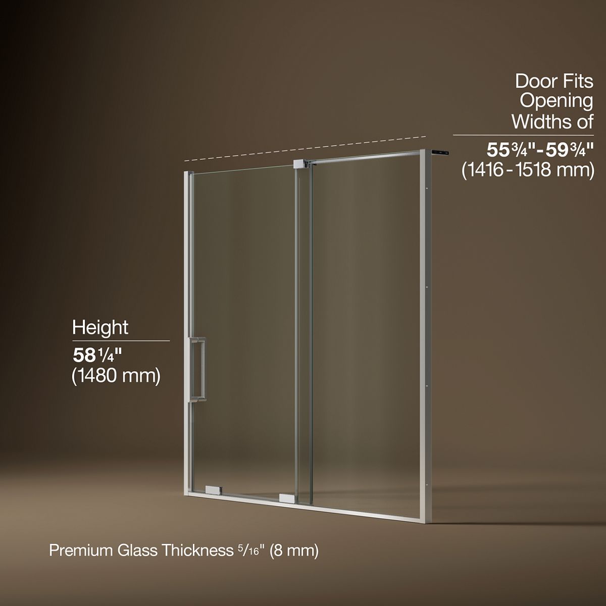 Echelon® 55-3/4"-59-3/4" W x 58-1/4" H bypass bath door with 5/16"-thick Crystal Clear glass