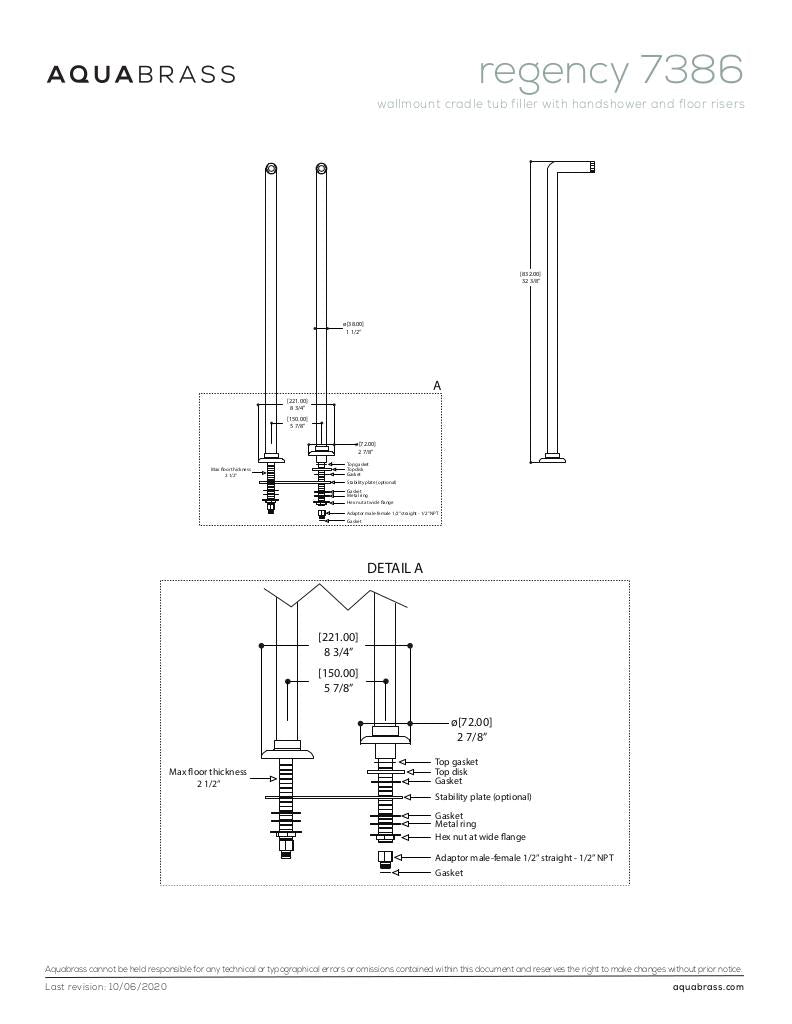 Cradle tub filler with handshower and floor risers