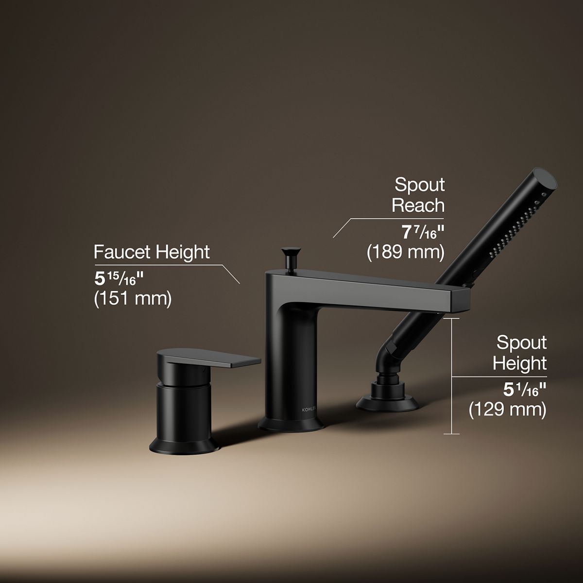 Taut® Deck-mount bath faucet with handshower