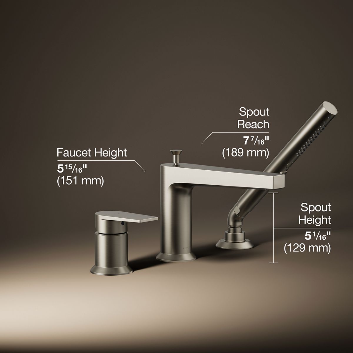 Taut® Deck-mount bath faucet with handshower