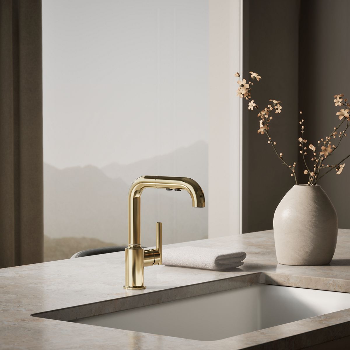 Purist® Pull-out kitchen sink faucet with three-function sprayhead