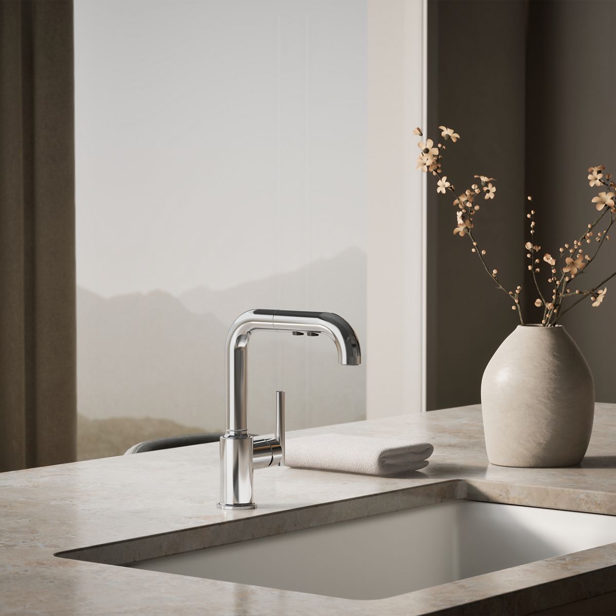 Purist® Pull-out kitchen sink faucet with three-function sprayhead