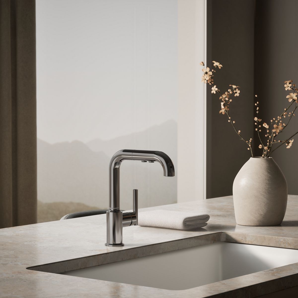 Purist® Pull-out kitchen sink faucet with three-function sprayhead
