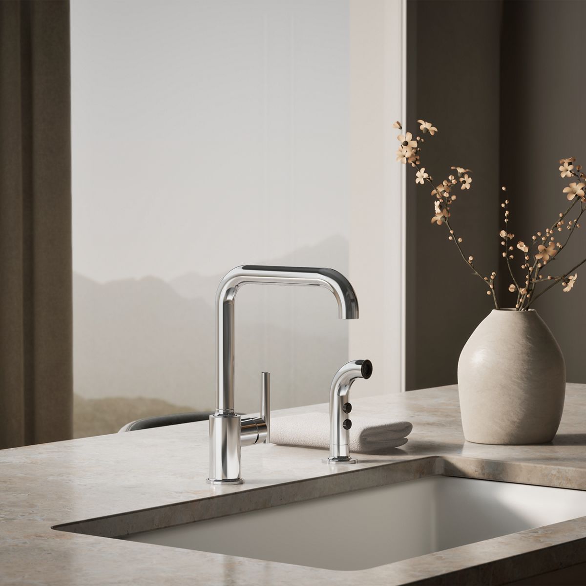 Purist® Single-handle kitchen sink faucet with side sprayer
