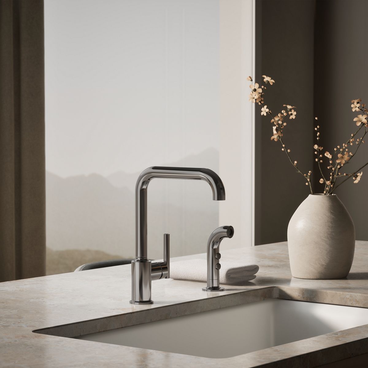Purist® Single-handle kitchen sink faucet with side sprayer