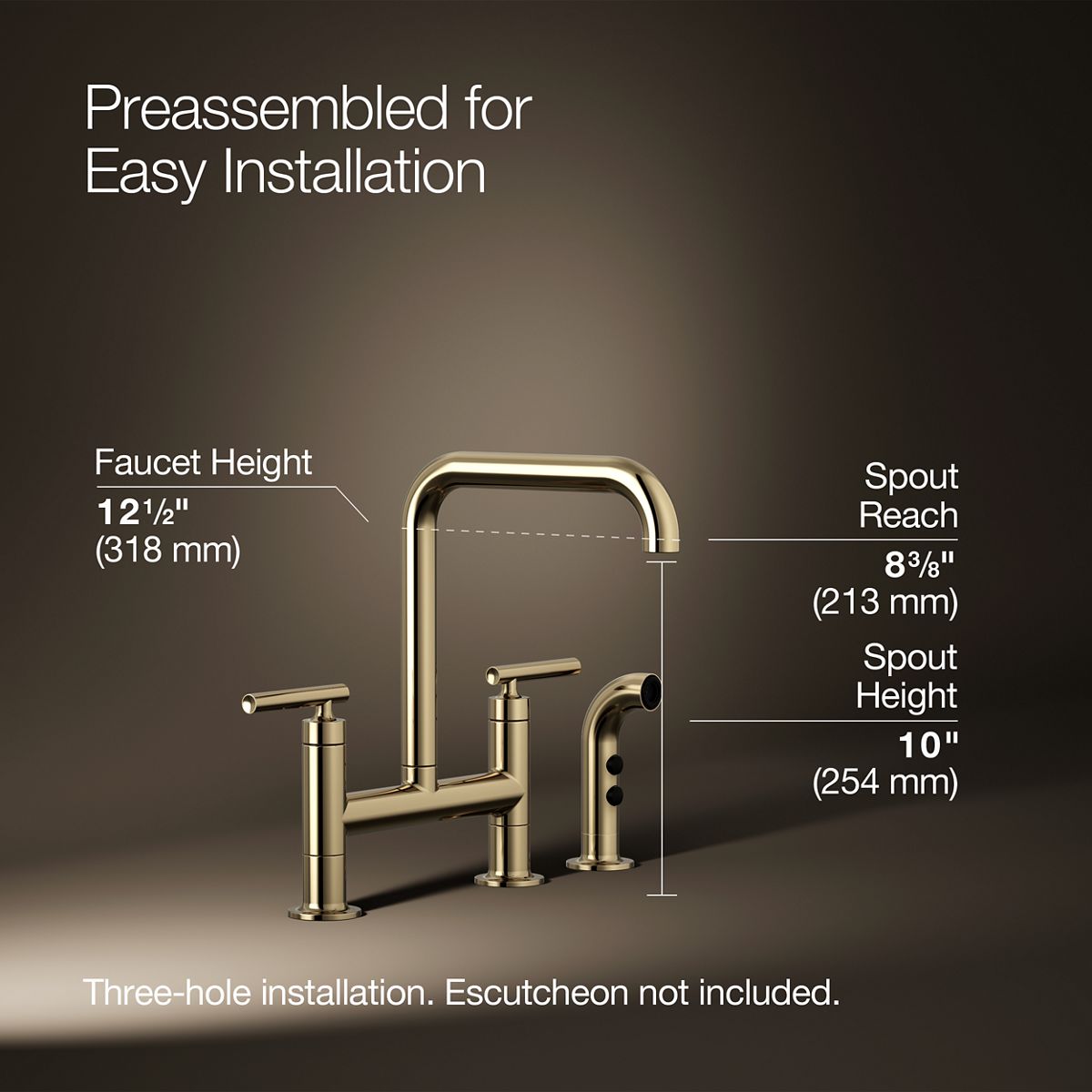 Purist® Two-hole bridge kitchen sink faucet with side sprayer
