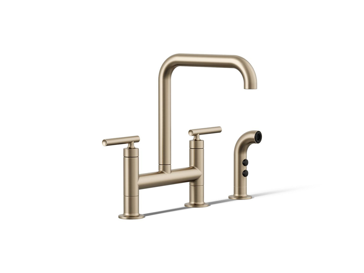 Purist® Two-hole bridge kitchen sink faucet with side sprayer
