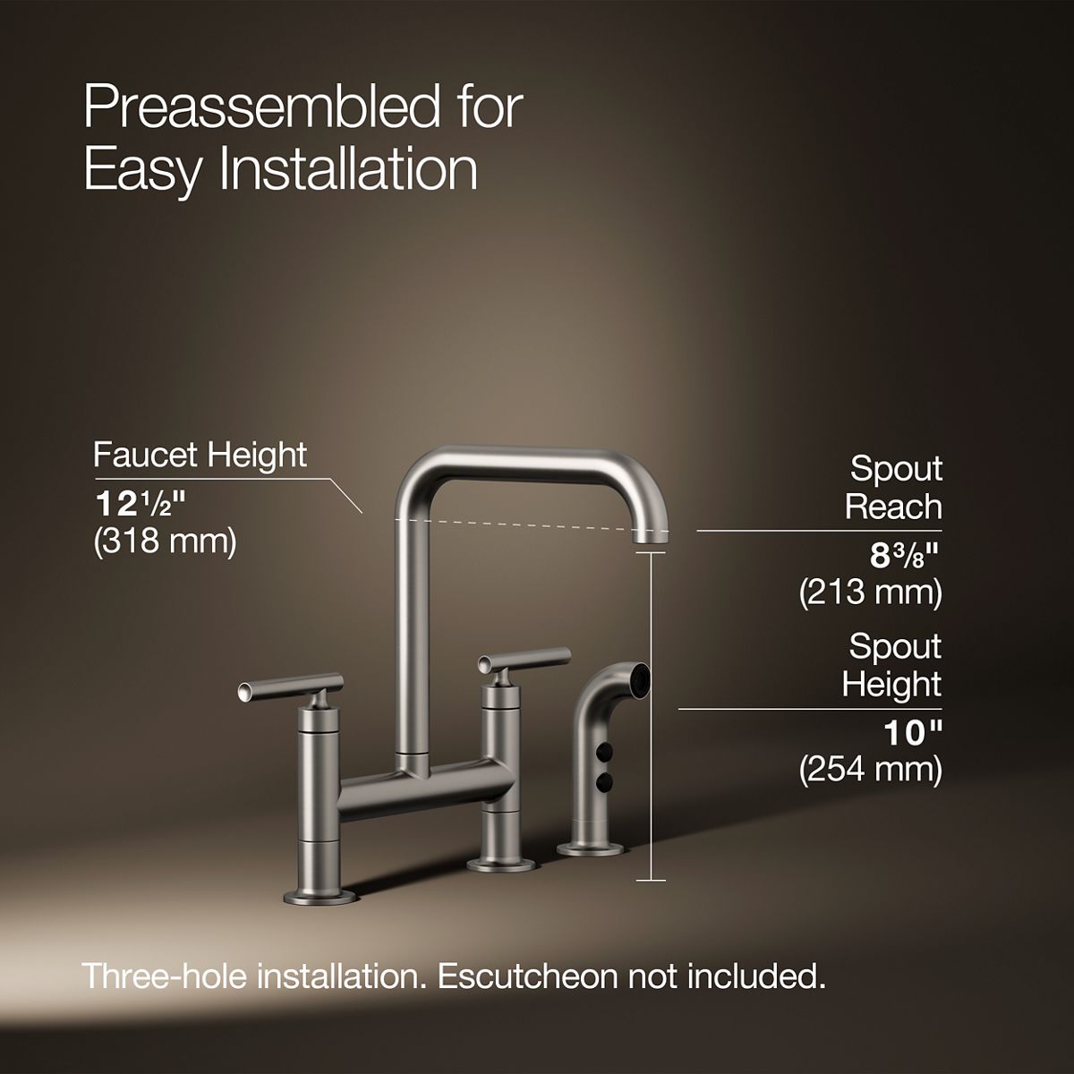 Purist® Two-hole bridge kitchen sink faucet with side sprayer