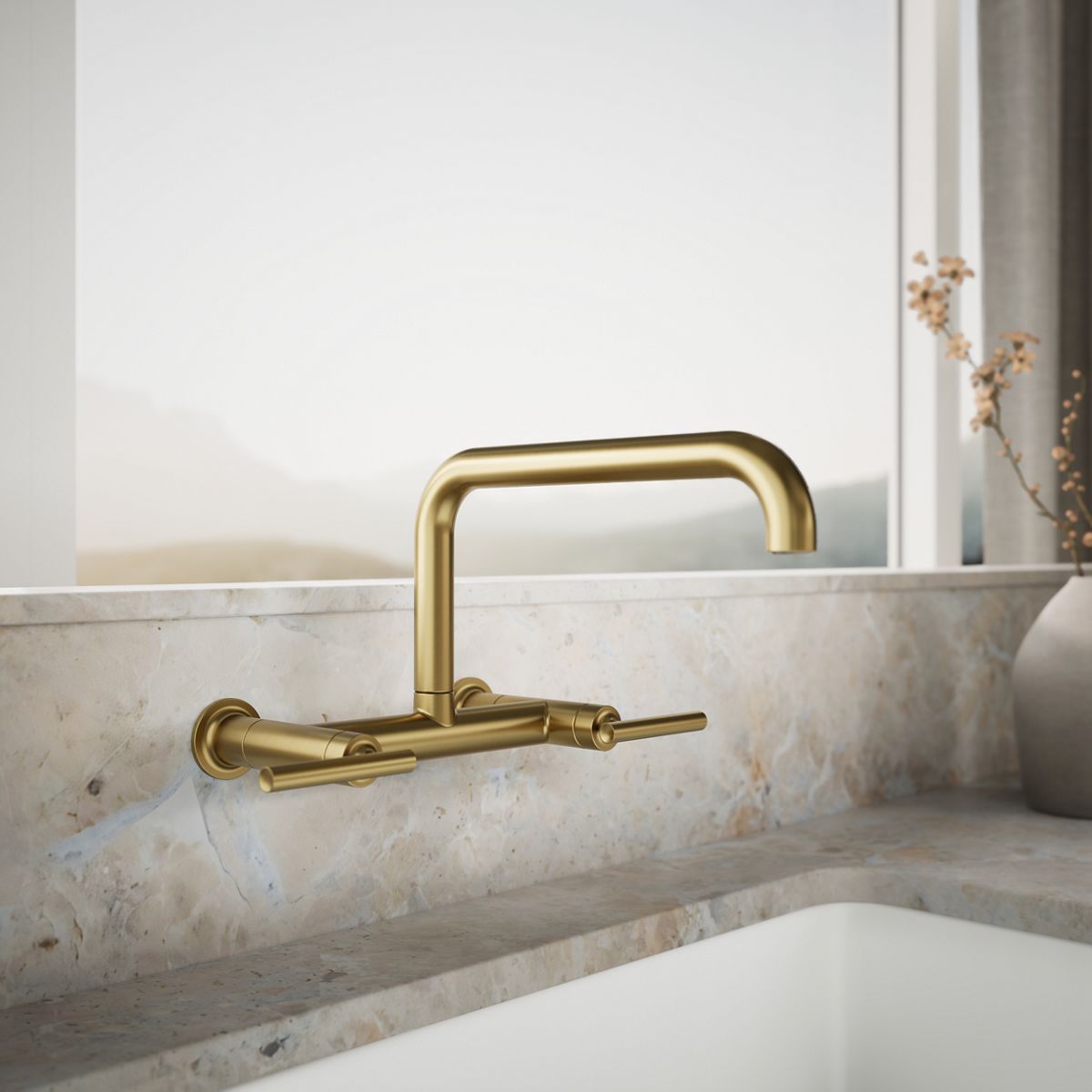 Purist® Two-hole wall-mount bridge kitchen sink faucet