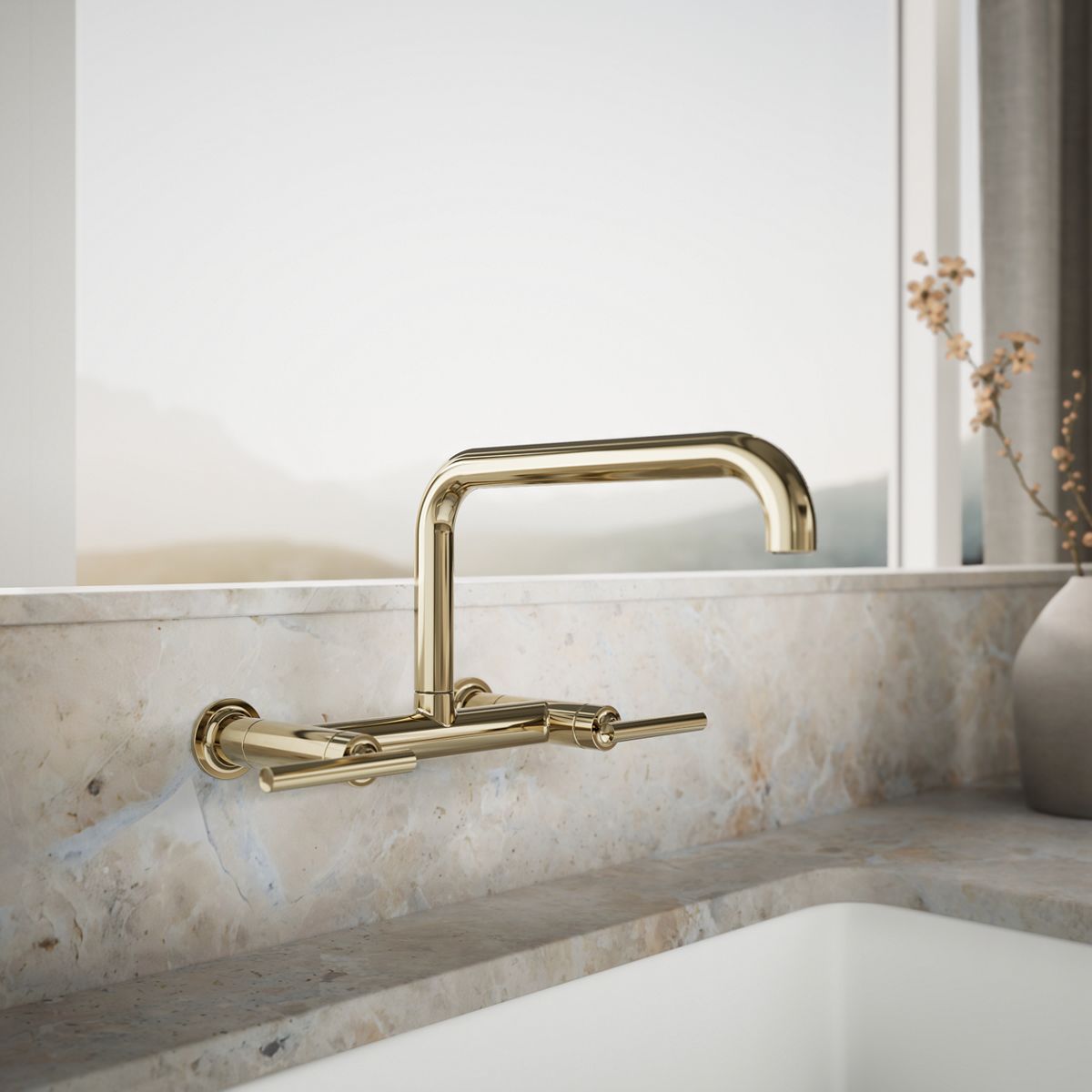Purist® Two-hole wall-mount bridge kitchen sink faucet