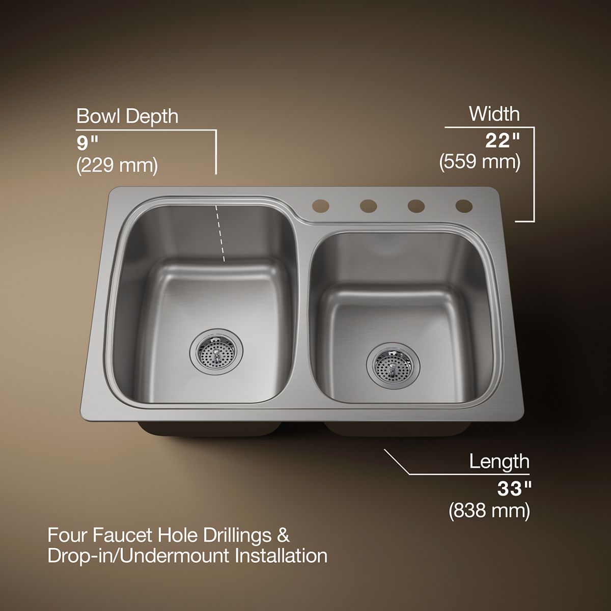 Verse™ 33" top-/undermount double-bowl kitchen sink
