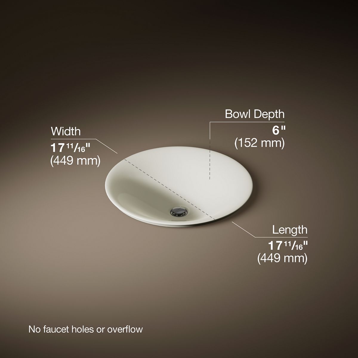 Carillon® 17-3/4" round drop-in bathroom sink, no overflow
