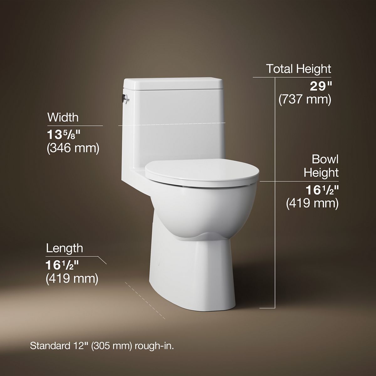 Reach® One-piece compact elongated toilet with skirted trapway, 1.28 gpf