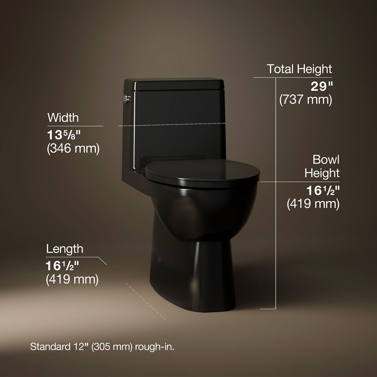 Reach® One-piece compact elongated toilet with skirted trapway, 1.28 gpf