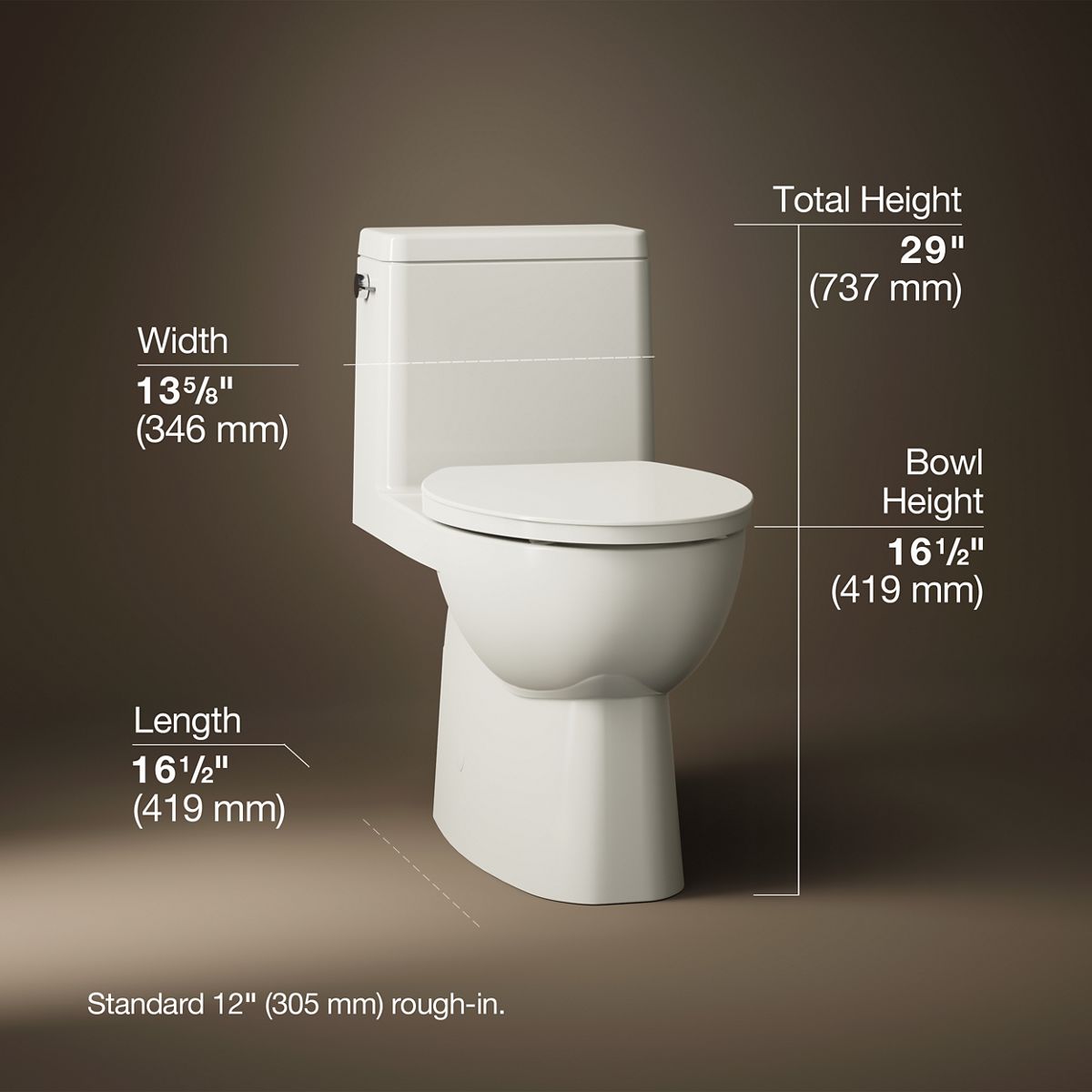 Reach® One-piece compact elongated toilet with skirted trapway, 1.28 gpf
