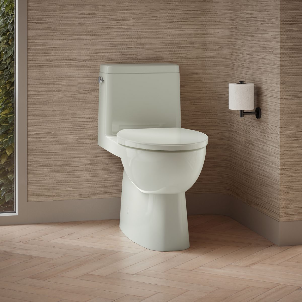 Reach® One-piece compact elongated toilet with skirted trapway, 1.28 gpf