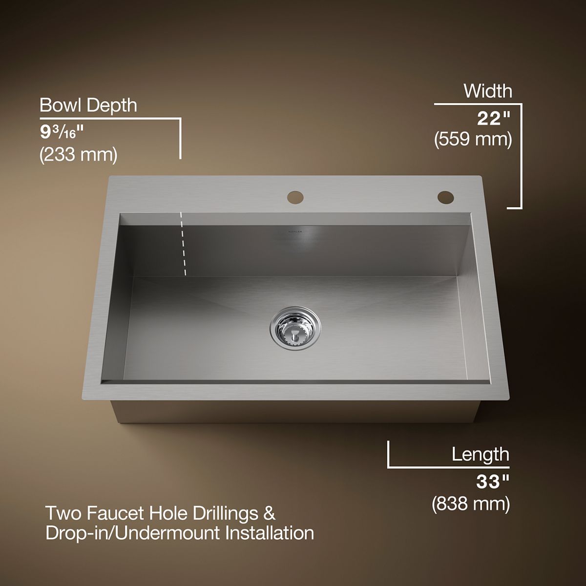 Task™ 33" top-/undermount single-bowl workstation kitchen sink