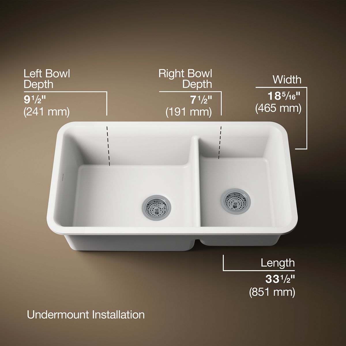 Cairn® 33-1/2" undermount double-bowl kitchen sink