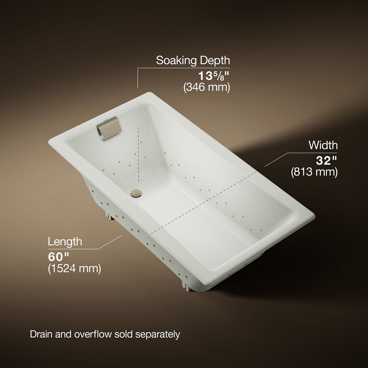 Tea-for-Two® 60" x 32" drop-in Heated BubbleMassage™ air bath
